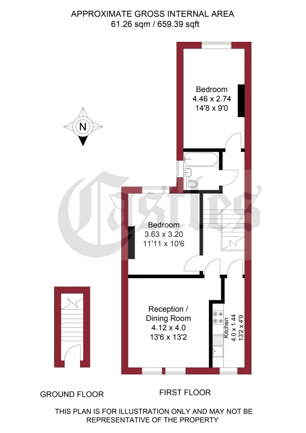 Floor Plan for 2 Bedroom Apartment for Sale in Lascotts Road, Bowes Park, N22, N22, 8JG -  &pound350,000