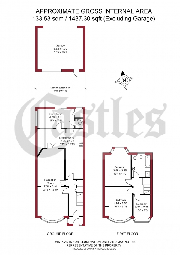 Floor Plan for 3 Bedroom Terraced House for Sale in Norfolk Avenue, Palmers Green, N13, N13, 6AP -  &pound650,000