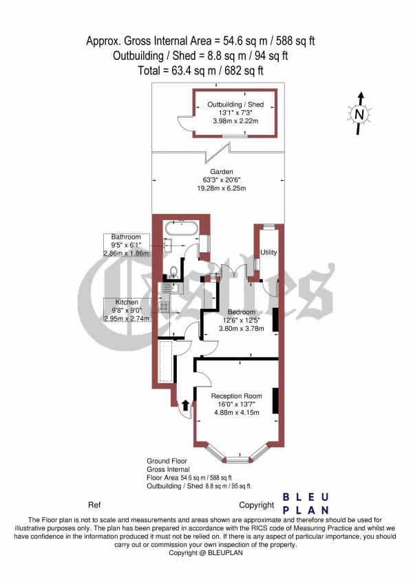 Floor Plan Image for 1 Bedroom Apartment for Sale in Belsize Avenue, Palmers Green, N13