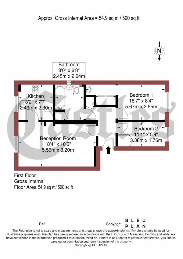 Floor Plan Image for 2 Bedroom Flat for Sale in St. Pauls Rise, Palmers Green, N13