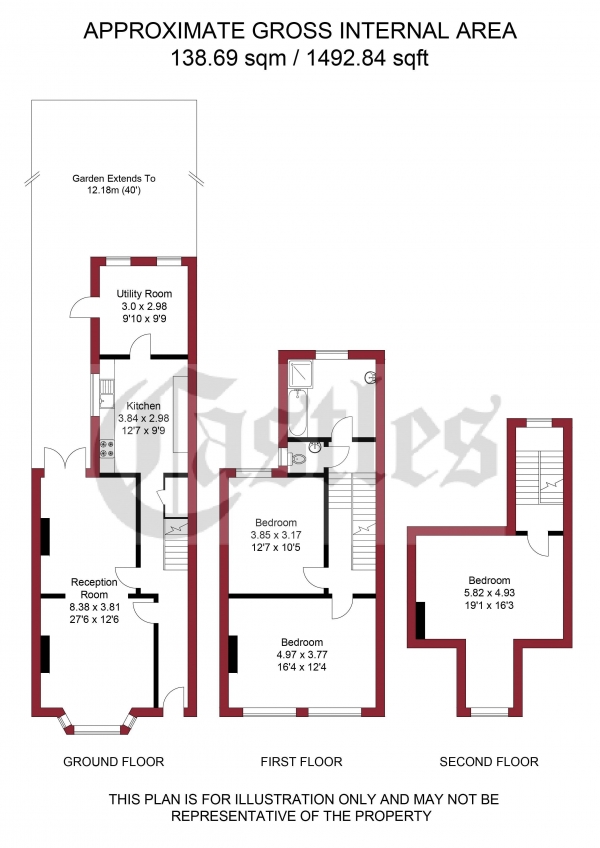 Floor Plan Image for 3 Bedroom Terraced House for Sale in Shropshire Road, London, N22