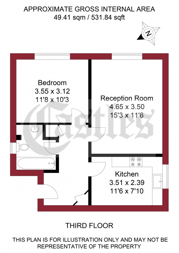 Floor Plan Image for 1 Bedroom Apartment for Sale in Palmerston Road, Bowes Park, N22