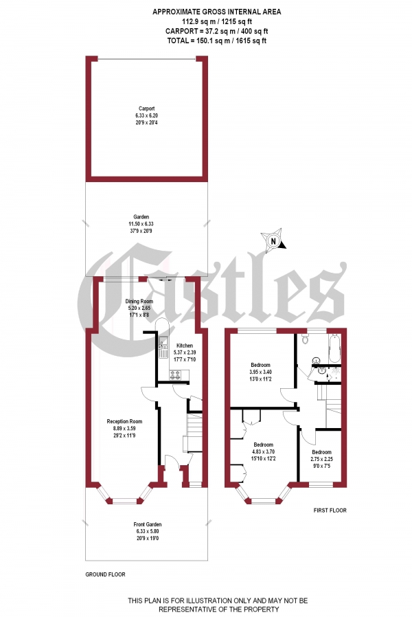 Floor Plan Image for 3 Bedroom Terraced House for Sale in Hedge Lane, Palmers Green