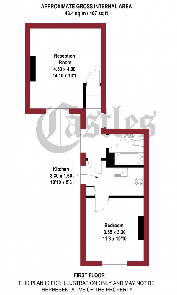 Floor Plan for 1 Bedroom Apartment for Sale in Palmerston Road, Wood Green, N22, N22, 8QS -  &pound300,000