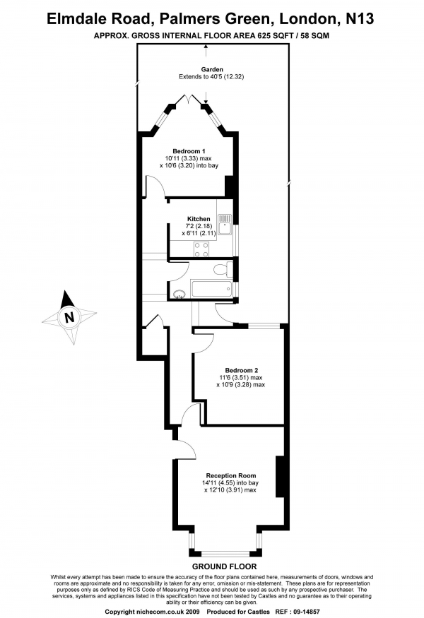 Floor Plan Image for 2 Bedroom Apartment for Sale in Elmdale Road, Palmers Green, N13