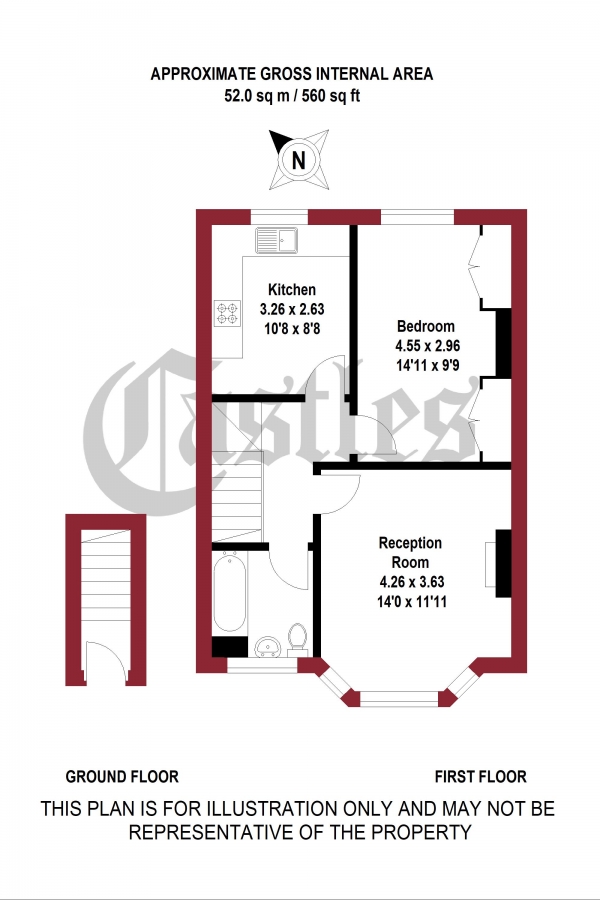 Floor Plan Image for 1 Bedroom Apartment for Sale in Tottenahll Road, London, N13