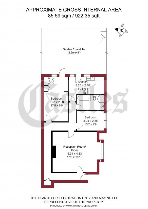 Floor Plan for 2 Bedroom Property for Sale in Palmerston Road, Bowes Park, N22, N22, 8RD -  &pound490,000