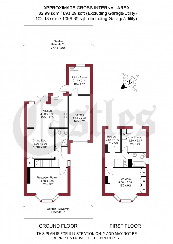 Floor Plan Image for 3 Bedroom End of Terrace House for Sale in Norfolk Avenue, London, N13