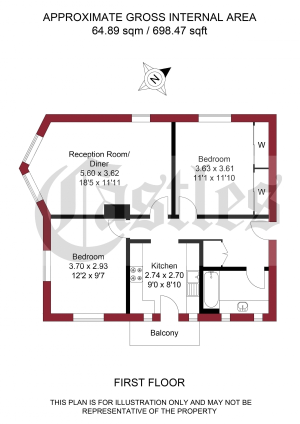 Floor Plan Image for 2 Bedroom Apartment for Sale in Grasmere Court, Palmerston Road, London, N22