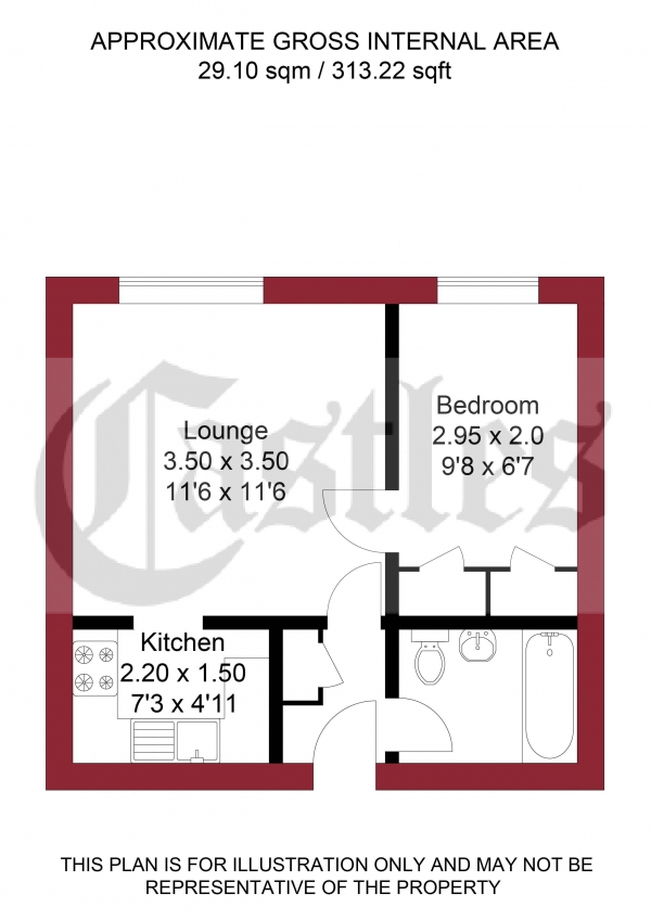 Floor Plan for 1 Bedroom Apartment for Sale in Millstream Close, Palmers Green, N13, N13, 6EF -  &pound195,000