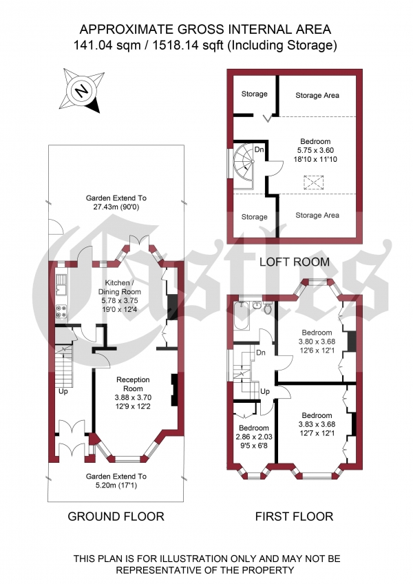 Floor Plan Image for 3 Bedroom Terraced House for Sale in Hawthorn Avenue, Palmers Green, N13