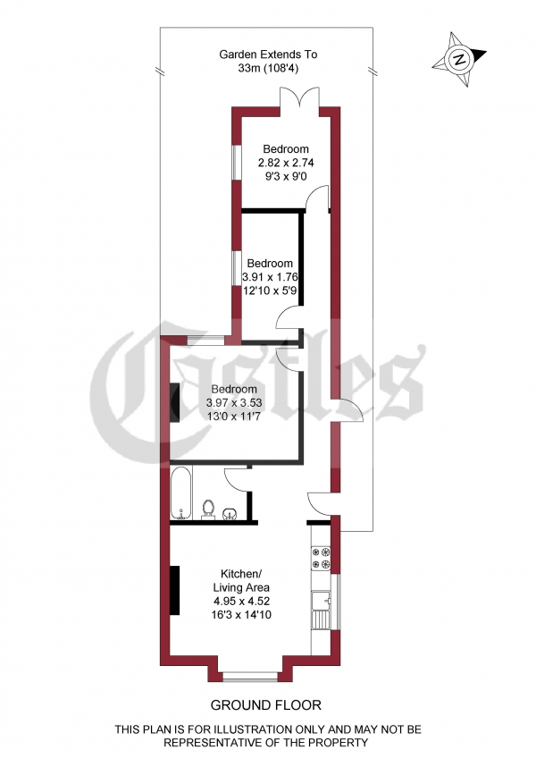 Floor Plan Image for 3 Bedroom Apartment for Sale in Whittington Road, London, N22
