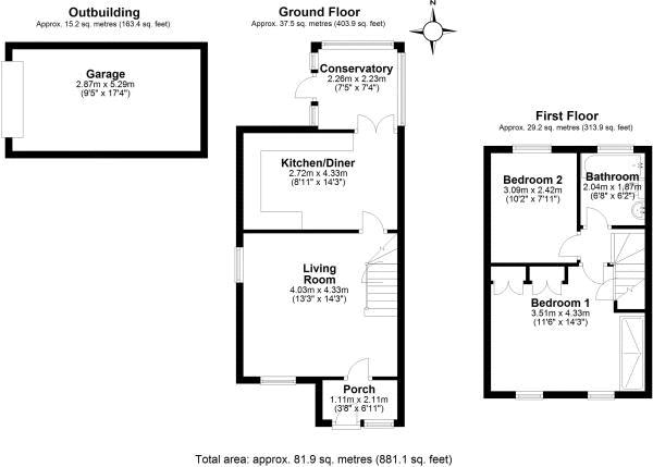 Floor Plan Image for 2 Bedroom Terraced House for Sale in Greenwich Way, Waltham Abbey, Essex, EN9