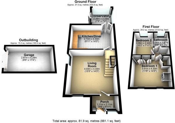 Floor Plan for 2 Bedroom Terraced House for Sale in Greenwich Way, Waltham Abbey, Essex, EN9, EN9, 3YR -  &pound385,000