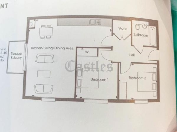 Floor Plan for 2 Bedroom Apartment for Sale in Dock House, Hazlemere Marina, Waltham Abbey, EN9, EN9, 1FJ -  &pound355,000