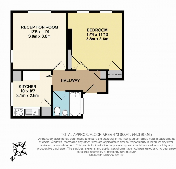 Floor Plan for 1 Bedroom Apartment for Sale in Sewardstone Street, Waltham Abbey, EN9, EN9, 1JA -  &pound210,000