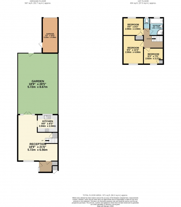 Floor Plan for 3 Bedroom Terraced House for Sale in Caldbeck, Waltham Abbey, Essex EN9, EN9, 1UR -  &pound375,000