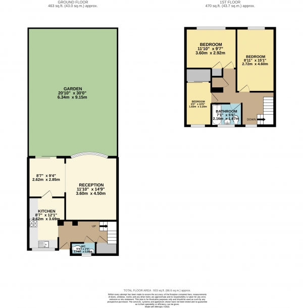 Floor Plan for 3 Bedroom Terraced House for Sale in Upshire Road, Waltham Abbey, Essex, EN9, EN9, 3NX -  &pound380,000