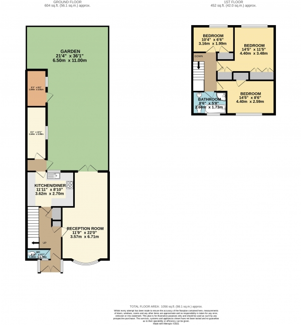 Floor Plan for 3 Bedroom Terraced House for Sale in Greenleas, Waltham Abbey, Essex, EN9, EN9, 1SZ -  &pound370,000