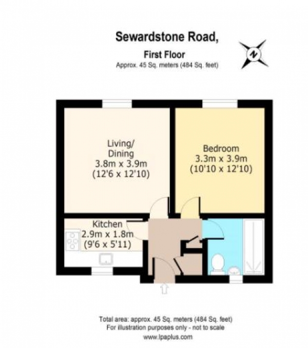 Floor Plan for 1 Bedroom Apartment for Sale in Sewardstone Street, Waltham Abbey, Essex, EN9, EN9, 1HA -  &pound210,000