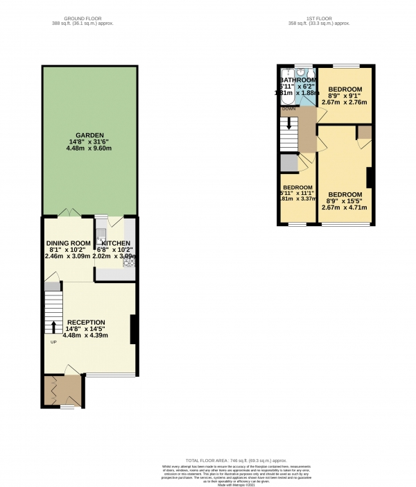 Floor Plan for 3 Bedroom Terraced House for Sale in Mason Way, Waltham Abbey, Essex, EN9, EN9, 3ES -  &pound370,000