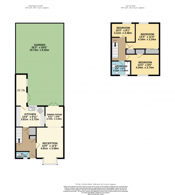 Floor Plan Image for 3 Bedroom End of Terrace House for Sale in Oakwood, Roundhills, Waltham Abbey, Essex, EN9