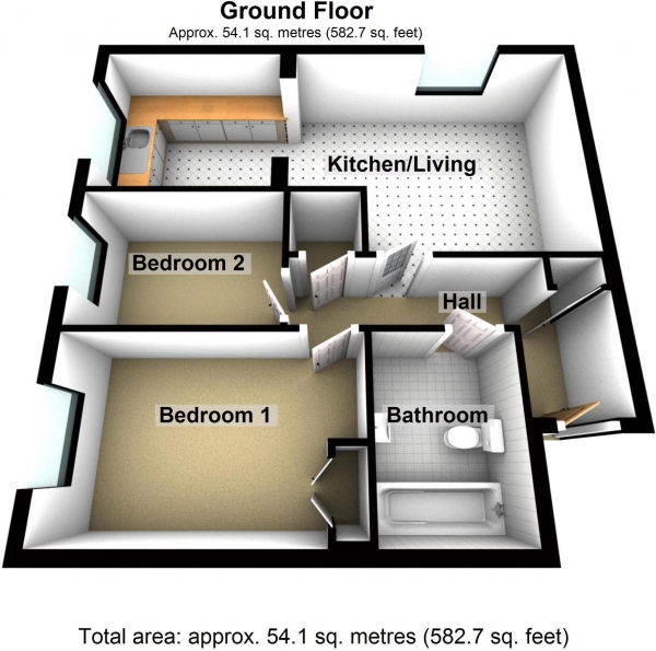 Floor Plan Image for 2 Bedroom Apartment for Sale in Lea Valley House, Stoney Bridge Drive, Waltham Abbey, Essex, EN9