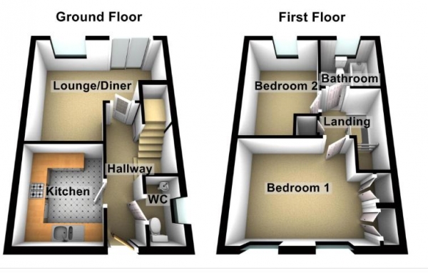 Floor Plan Image for 2 Bedroom End of Terrace House for Sale in Arnold Road, Waltham Abbey- CHAIN FREE