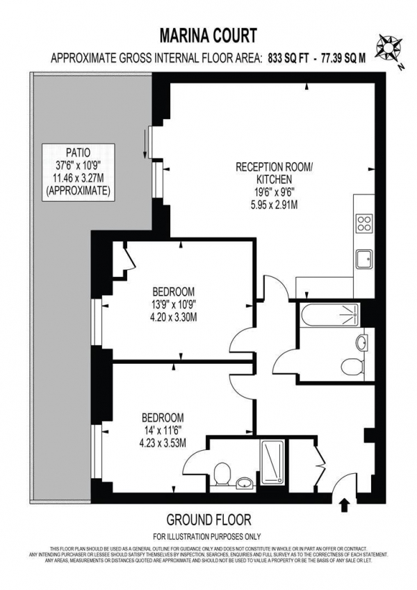 Floor Plan Image for 2 Bedroom Apartment for Sale in Marina Court, Waltham Abbey, Essex, EN9