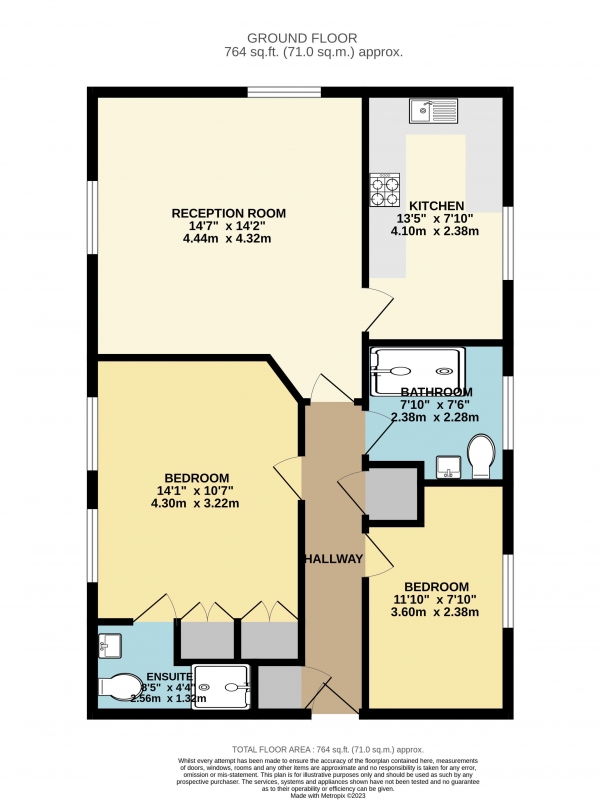 Floor Plan for 2 Bedroom Apartment for Sale in King William Court, Kendal Road, Waltham Abbey. EN9 3XP, EN9, 3XP -  &pound299,950