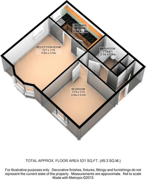 Floor Plan for 1 Bedroom Apartment for Sale in Burrows Chase, Waltham Abbey, Essex, EN9, EN9, 3YX -  &pound245,000