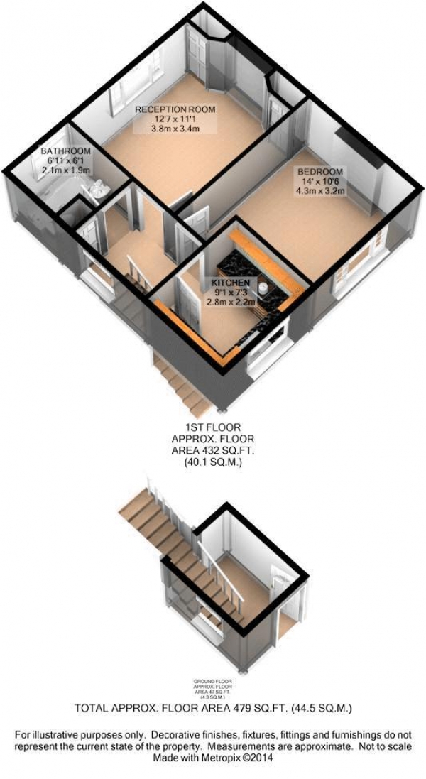 Floor Plan for 1 Bedroom Property for Sale in Conybury Close, Waltham Abbey, Essex, EN9, EN9, 3PN -  &pound200,000