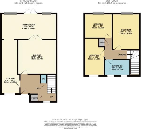 Floor Plan for 3 Bedroom Terraced House for Sale in Mallion Court, Waltham Abbey, Essex EN9, EN9, 3EQ -  &pound340,000