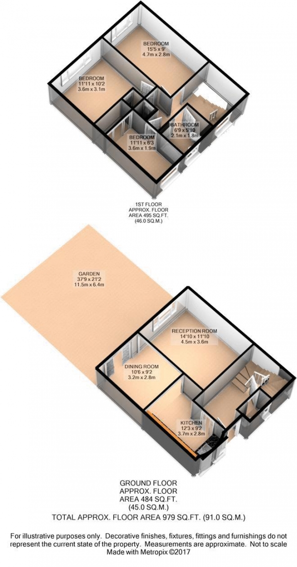 Floor Plan Image for 3 Bedroom Terraced House for Sale in Gant Court, Waltham Abbey, Essex EN9