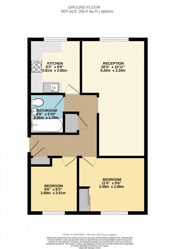 Floor Plan for 2 Bedroom Apartment for Sale in Eagle Close, Waltham Abbey, Essex, EN9, EN9, 3NA -  &pound280,000