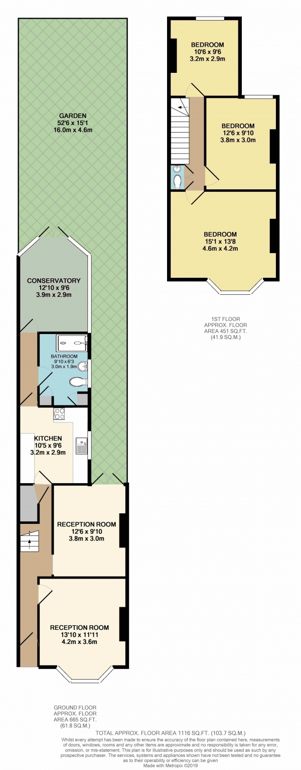 Floor Plan for 3 Bedroom Terraced House for Sale in Honey Lane, Waltham Abbey, EN9, EN9, 3BS -  &pound485,000