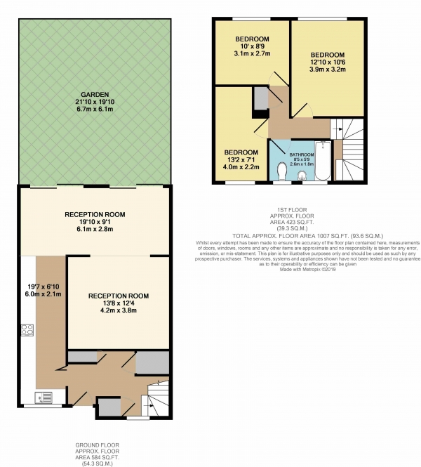 Floor Plan for 3 Bedroom Terraced House for Sale in Cullings Court, Waltham Abbey, EN9, EN9, 3ED -  &pound325,000