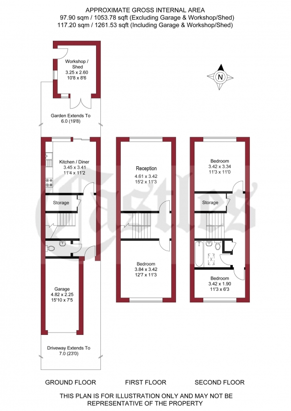 Floor Plan Image for 3 Bedroom Terraced House for Sale in Wyldfield Gardens, London