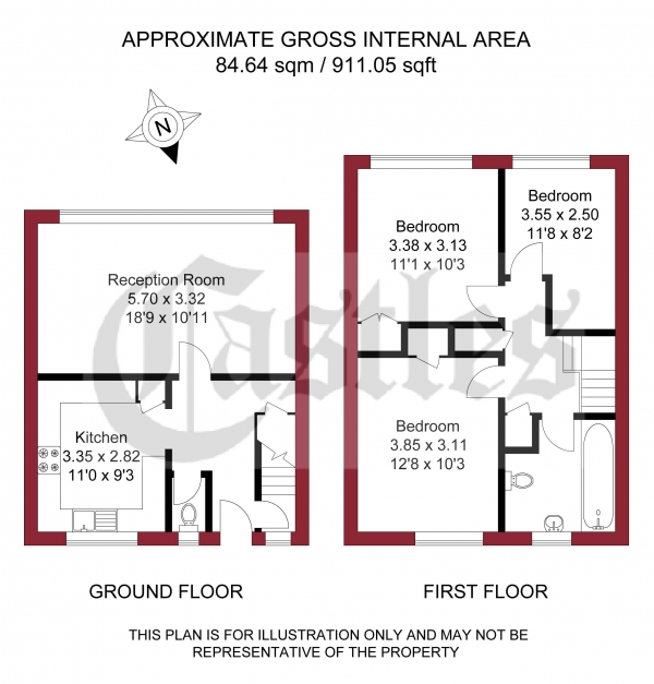 Floor Plan Image for 3 Bedroom Apartment for Sale in Cavendish Close, Edmonton, N18