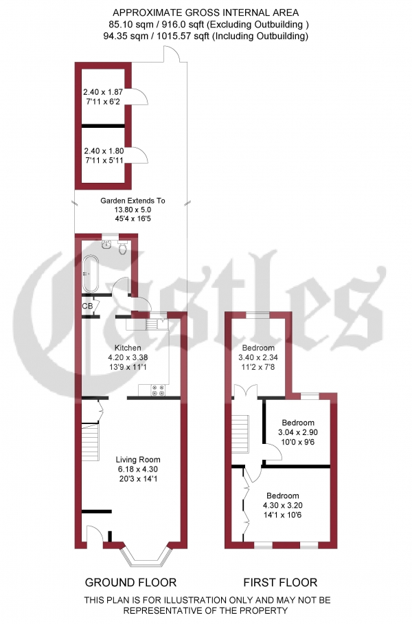 Floor Plan Image for 3 Bedroom Terraced House for Sale in Falcon Road, Enfield