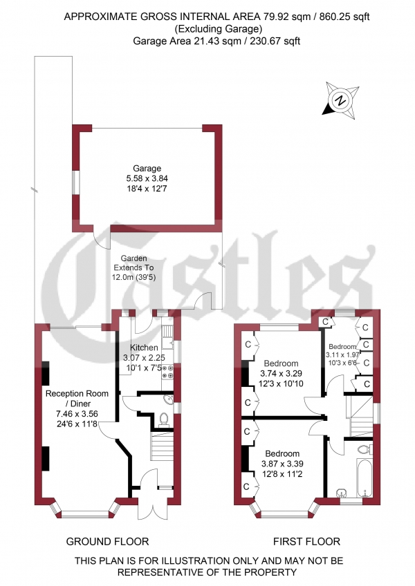 Floor Plan Image for 3 Bedroom Semi-Detached House for Sale in Countisbury Avenue, Enfield, EN1