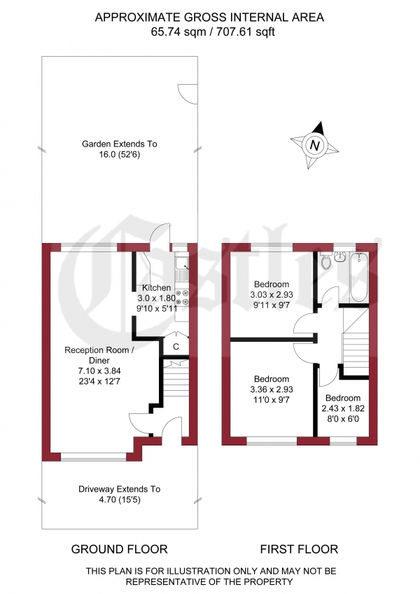 Floor Plan for 3 Bedroom Terraced House for Sale in Bedford Road, Edmonton, N9, 7DB - Offers in Excess of &pound399,950