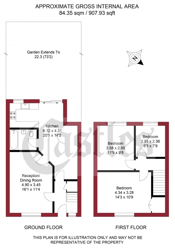 Floor Plan Image for 3 Bedroom Terraced House for Sale in Chichester Road, Edmonton