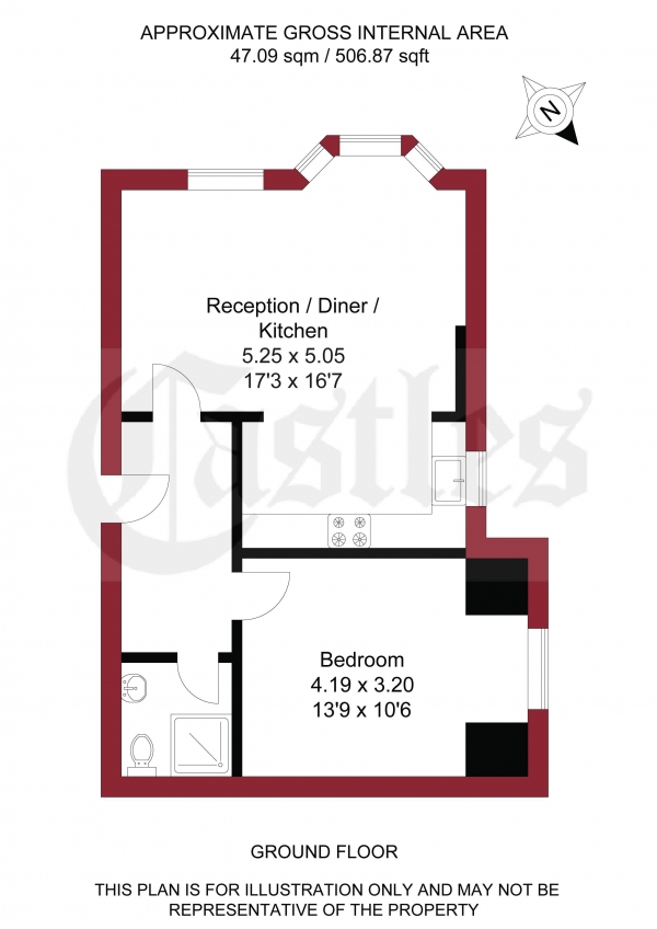 Floor Plan for 1 Bedroom Apartment for Sale in Church Street, Edmonton, N9, 9AA - Offers in Excess of &pound225,000