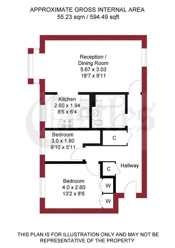 Floor Plan Image for 2 Bedroom Apartment for Sale in Swaythling Close, Edmonton