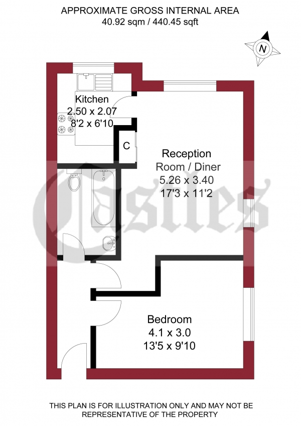 Floor Plan for 1 Bedroom Apartment for Sale in Granary Close, Edmonton, N9, 8PL - Offers in Excess of &pound189,950