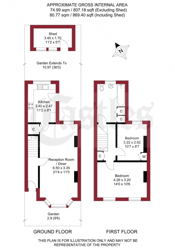 Floor Plan Image for 2 Bedroom Terraced House for Sale in Huxley Road, London