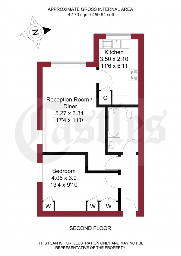 Floor Plan for 1 Bedroom Apartment for Sale in Acworth Close, Edmonton, N9, 8PJ - Offers in Excess of &pound189,950