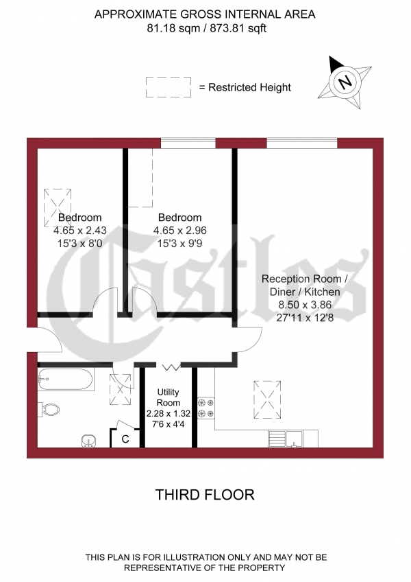 Floor Plan for 2 Bedroom Apartment for Sale in Elwood Court, Edmonton, N9 8RX, 2a Forest Road,, N9, 8RX - Offers in Excess of &pound249,950