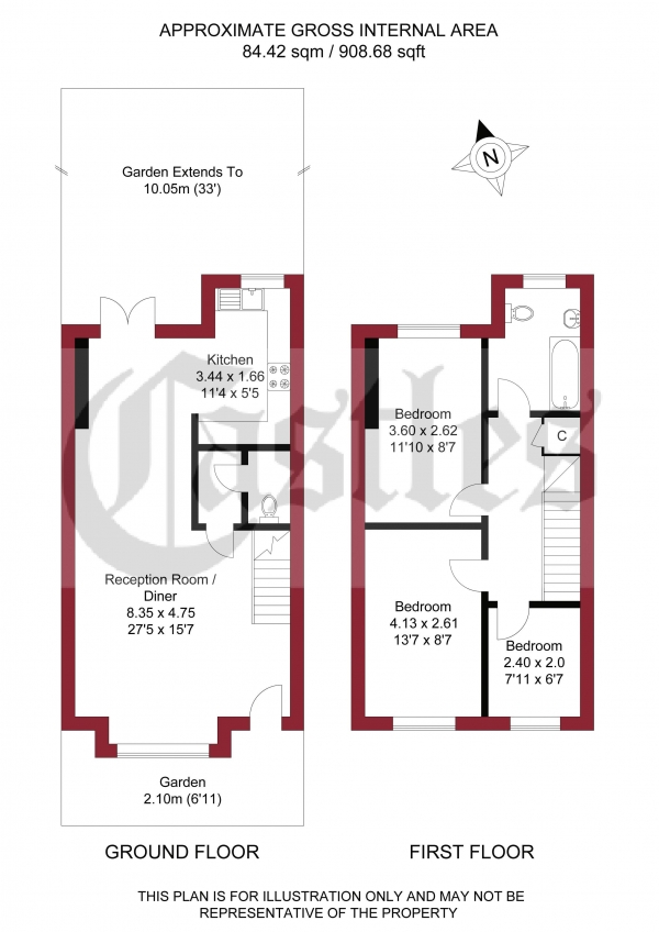 Floor Plan for 3 Bedroom Terraced House for Sale in Bath Road, Edmonton, N9, 0JX -  &pound425,000